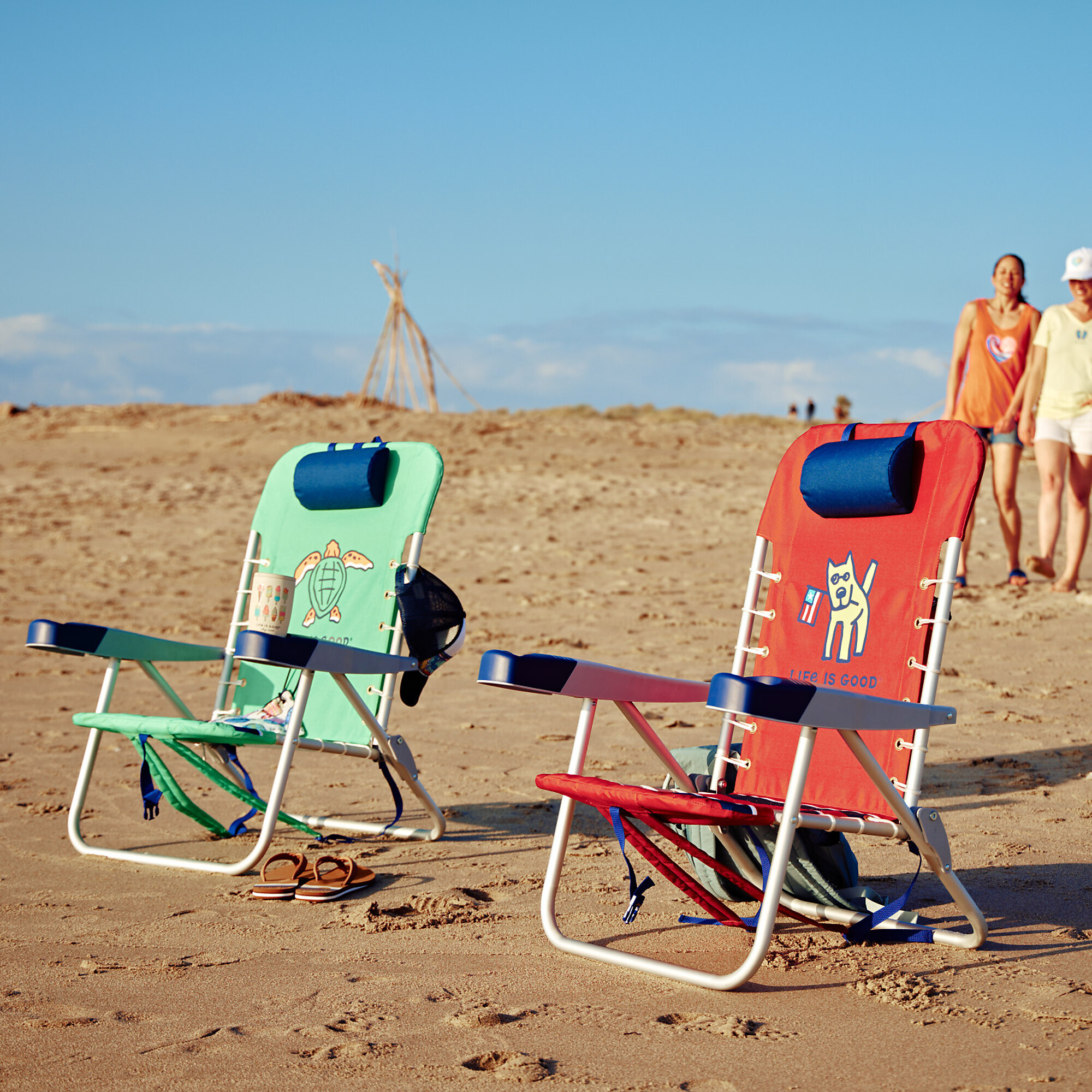 SC523LG-180BS50-1 Life Is Good 4-Position Backpack Pillow And Cup Holder Beach Chair, Faded Red